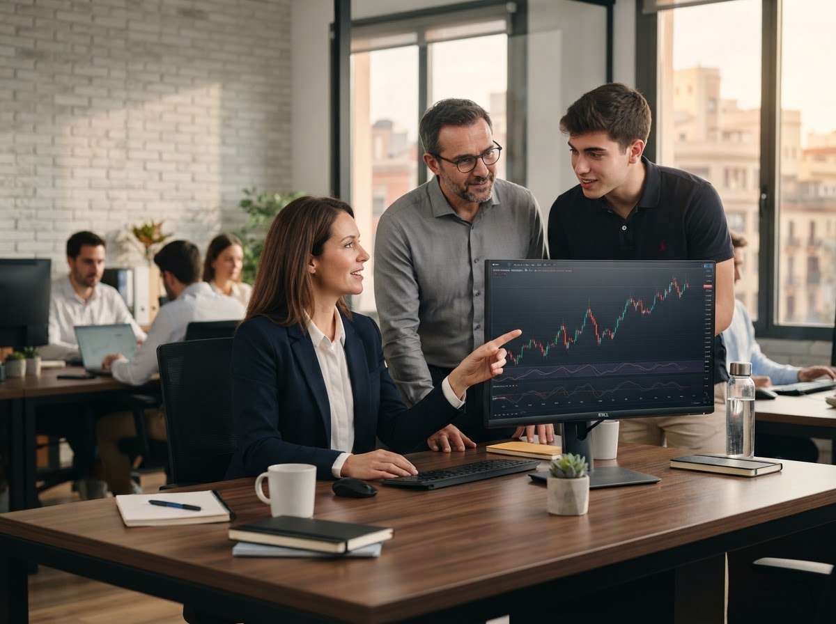 Trading en vivo, panel de análisis adaptativo mostrando indicadores de riesgo y mercado